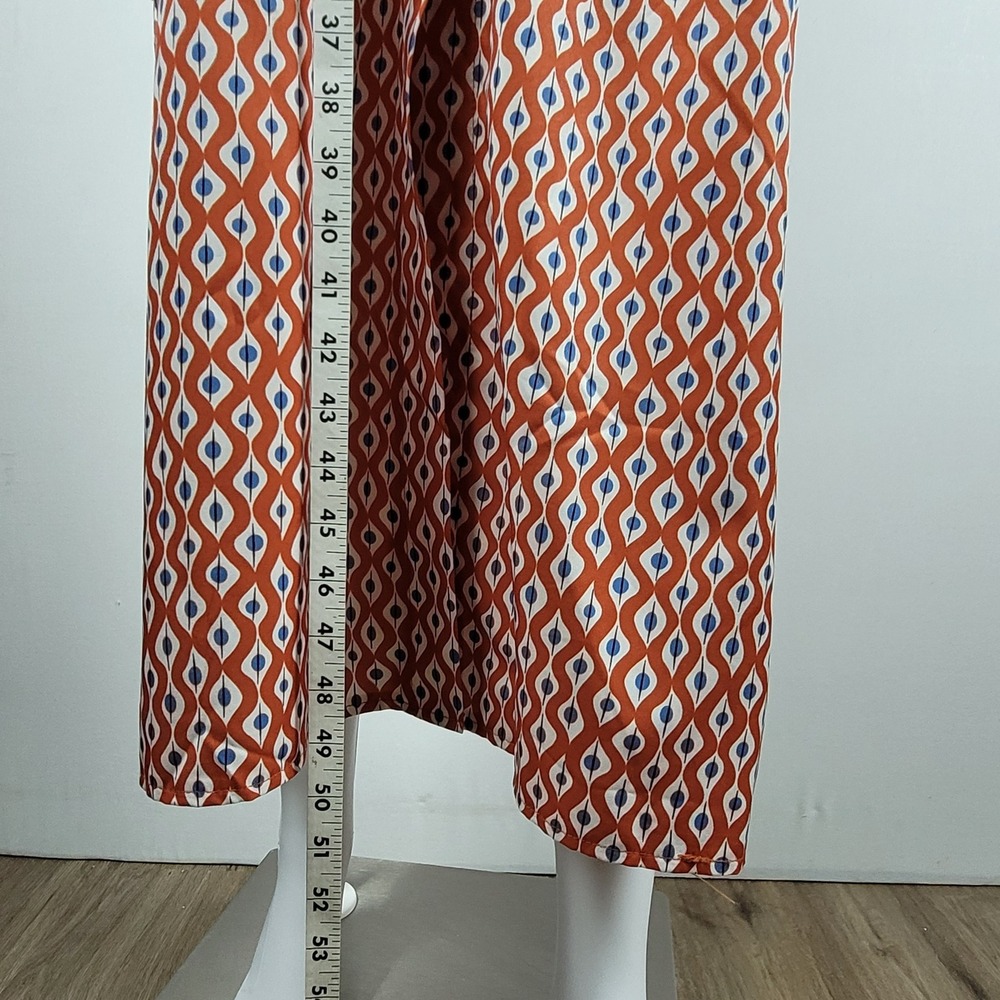 Geometric Print Maxi Shirt Dress Women OS Orange Blue Excellent Belted - XL - Picture 4 of 11